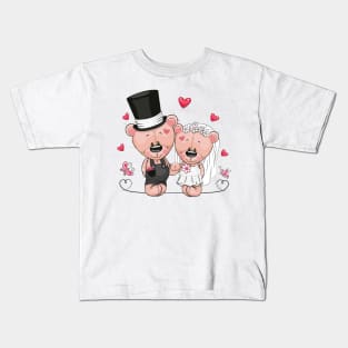 Сute couple of newlyweds bears in wedding clothes. Kids T-Shirt